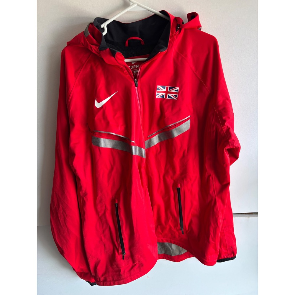 Nike‎ Storm-FIT 5 Red British National Team Hooded Rain Jacket Mens XL Full Zip